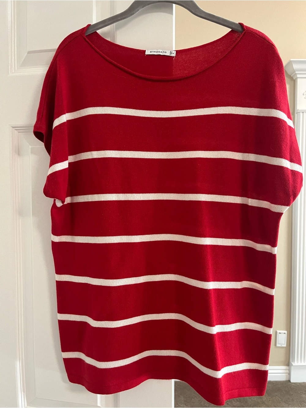 Staccato Red and White Striped Short-Sleeve Knit Top